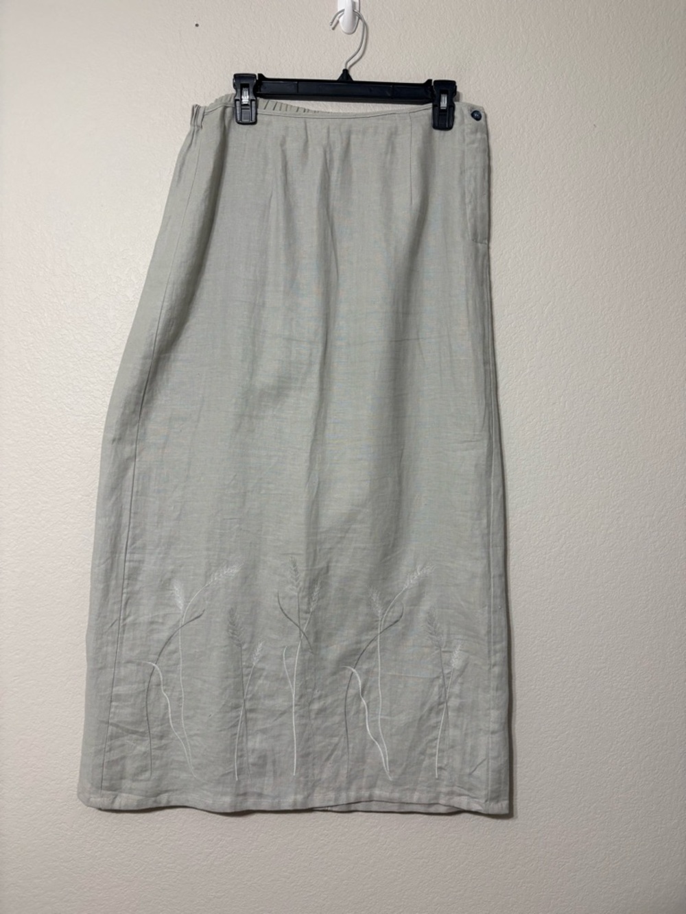 Kiko Light Gray Linen Botanical Embroidered Maxi Skirt M